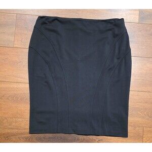 Shape FX Pencil Skirt Size 16 Black Knit Stretch Classic Seam Detail Shaping
